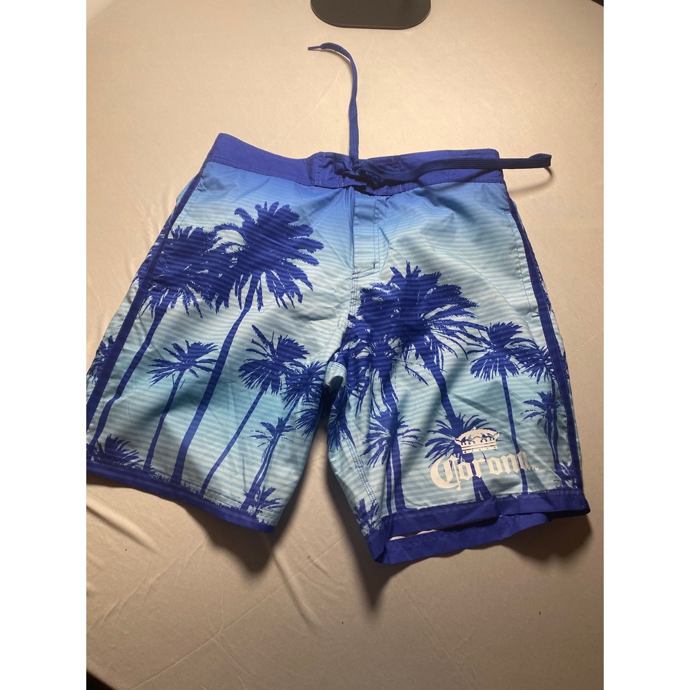 Corona Extra Mens Blue Ombre Palm Tree Swim Trunks Board Shorts Medium 22080